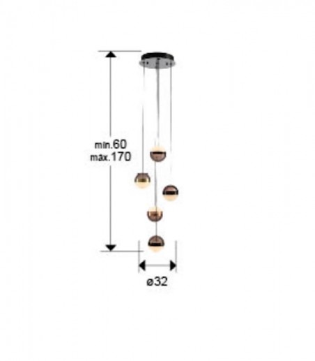 Dimensiones Lámpara colgante Orbes 5L negro cobre latón - Schuller