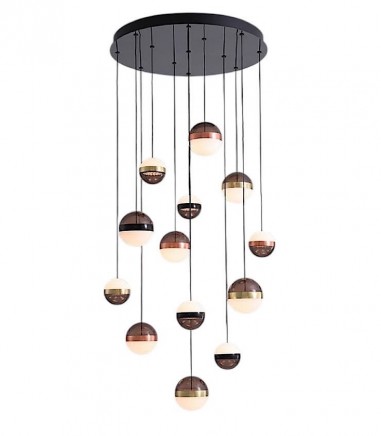 Lámpara colgante Orbes 13L negro cobre latón - Schuller