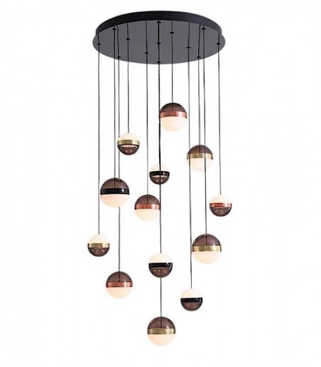 Lámpara colgante Orbes 13L negro cobre latón - Schuller