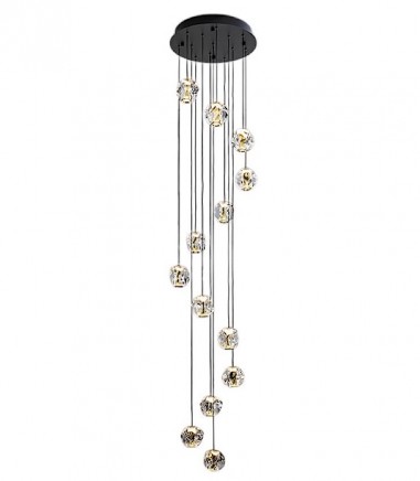 Lámpara colgante Zaria 13L negro oro transp - Schuller