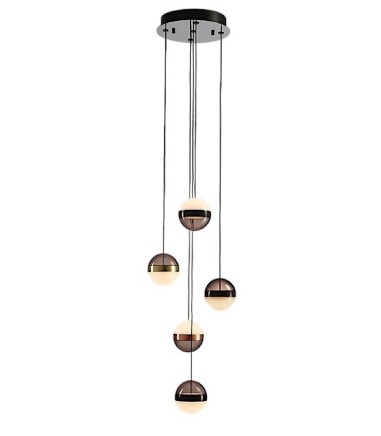 Lámpara de techo Orbes de 5 Colgantes Negro Cobre Latón - Schuller