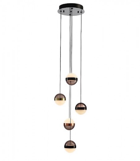 Lámpara de techo Orbes de 5 Colgantes Negro Cobre Latón - Schuller