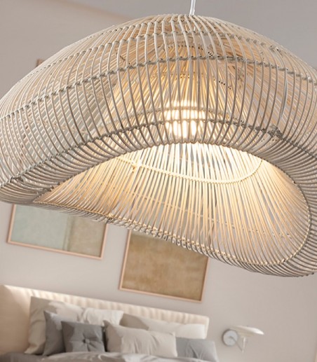 Lámpara colgante Sabah 1L ratan blanco 55cm - Schuller
