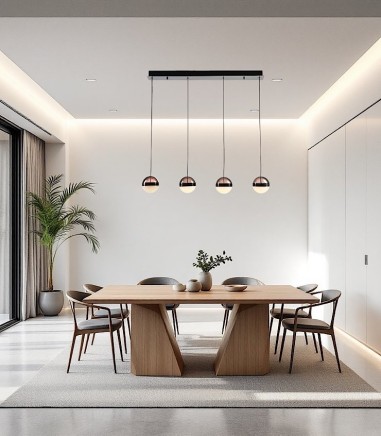 Comedor con Lámpara lineal Orbes 4L cromo negro - Schuller