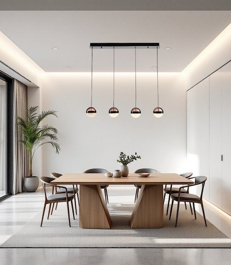 Comedor con Lámpara lineal Orbes 4L cromo negro - Schuller