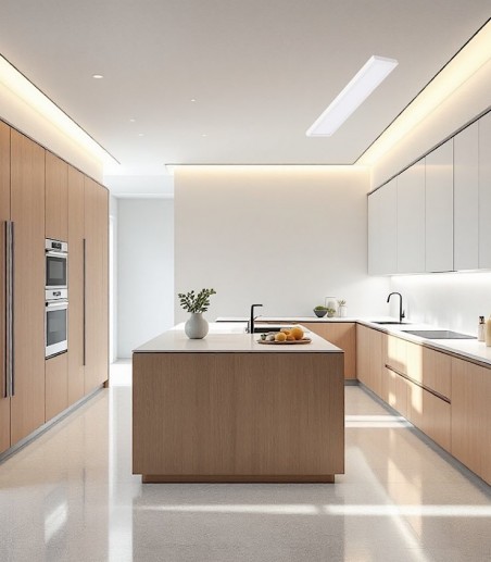 Cocina iluminada con Plafón de techo UltraSLIM LED extraplano rectangular 90 cm.   - Maslighting