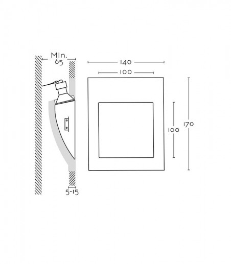 Dimensiones Foco empotrable de pared invisible Terra escayola GU10 - Ineslam - 170x140