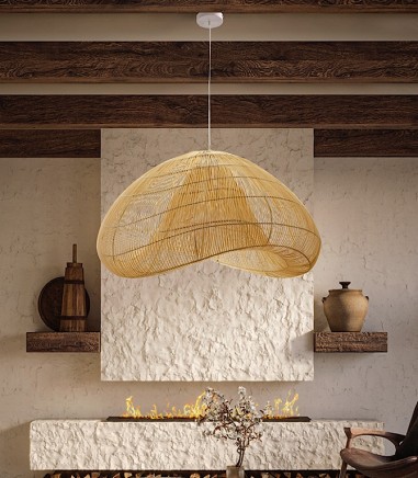 Lámpara colgante Sabah 1L ratan natural 100cm - Schuller