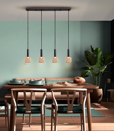 Comedor con Lámpara de techo lineal Sincro 4 luces negro oro - Schuller