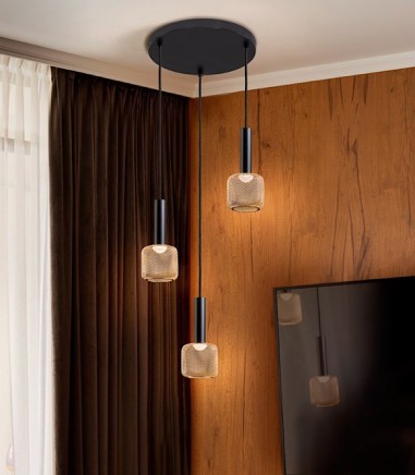 Lámpara colgante Sincro 3L negro oro - Schuller