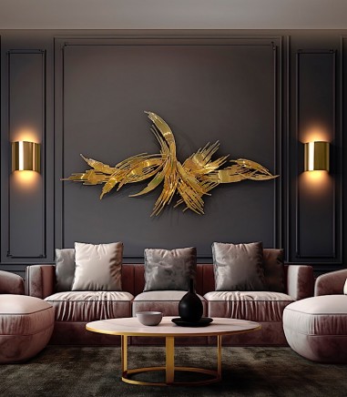 Adorno de pared metálico Odisea acero dorado 180x90 - Schuller
