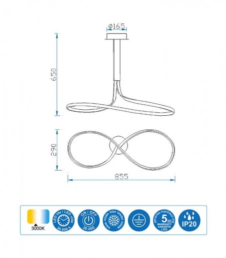 Características Lámpara de techo NUR Led 40W Lazo Altura 65cm Plata Mantra