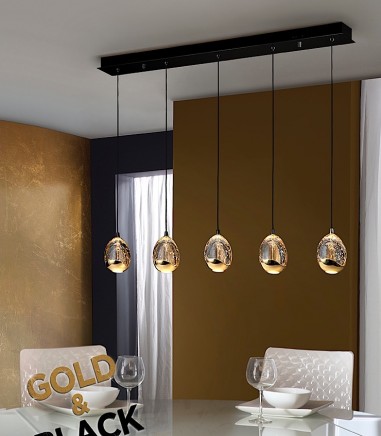 Lámpara techo lineal Rocío 5L negro-oro - Schuller