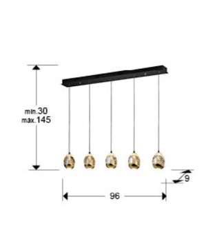 Lámpara techo lineal Rocío 5L negro-oro - Schuller 2