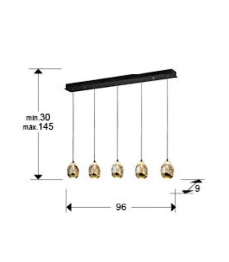 Lámpara techo lineal Rocío 5L negro-oro - Schuller