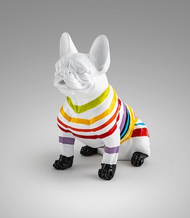 Figura decorativa Frenchi Bull francés blanco rayas 40 cm - Schuller