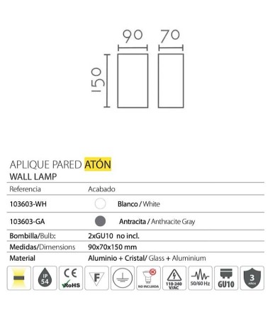 Aplique pared exterior doble Atón...