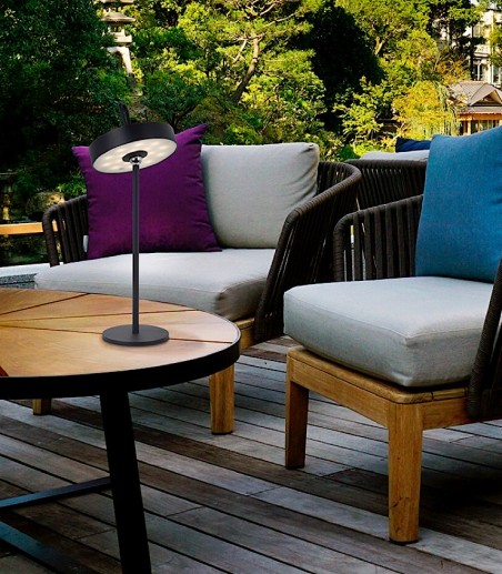terraza con Lámpara inhalámbrica  de sobremesa Gong led negro - Schuller
