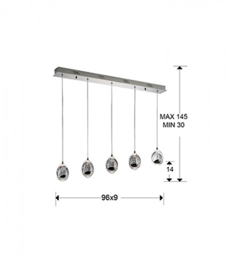 Lámpara de techo lineal Rocío 5L cromo DIM  - Schuller