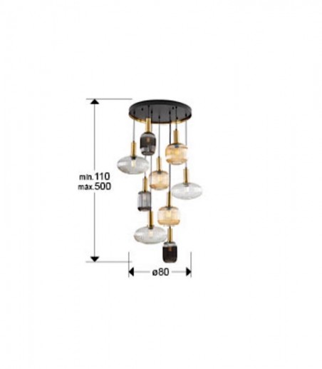 Lámpara de techo colgante Norma 9L negro latón H500 - Schuller