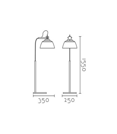 Dimensiones Lámpara pie cristal cobre - latón E27 ML8021M-TCP - Ineslam