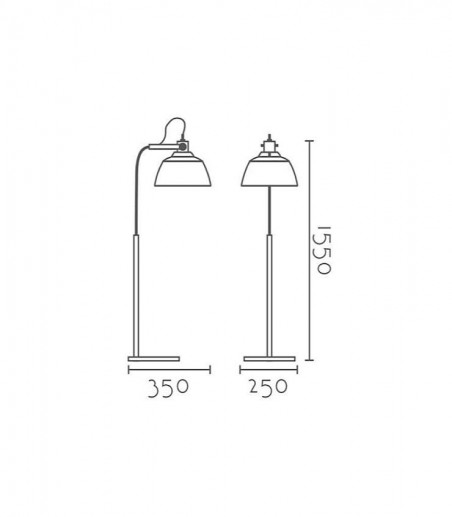 Dimensiones Lámpara pie cristal cobre - latón E27 ML8021M-TCP - Ineslam
