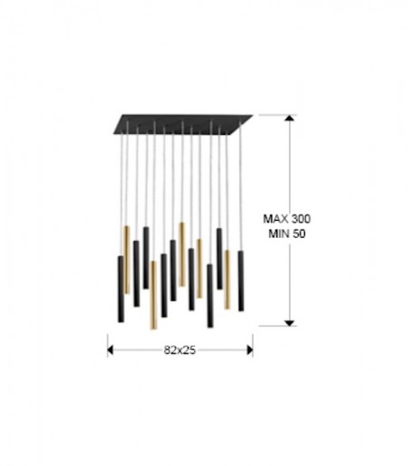 Gran lámpara de techo colgante Varas oro negro 14L c/mando - Schuller