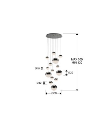 Lámpara de techo colgante Sphere 14L cromo D60 H500 c/mando - Schuller