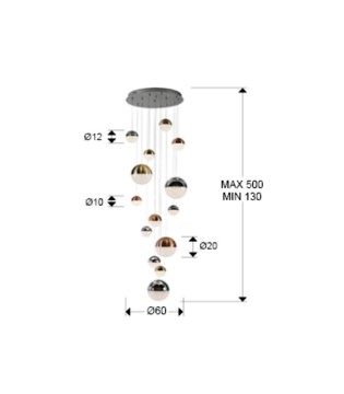 Lámpara de techo colgante Sphere 14L D60 H500 c/mando - Schuller 2