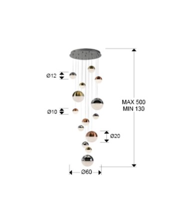 Lámpara de techo colgante Sphere 14L D60 H500 c/mando - Schuller