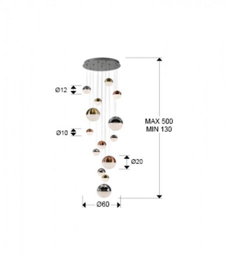Lámpara de techo colgante Sphere 14L D60 H500 c/mando - Schuller