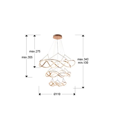 Lámpara de techo colgante Molly 3 aros D110 oro rosa c/mando - Schuller