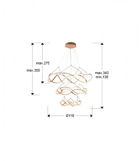 Lámpara de techo colgante Molly 3 aros D110 oro rosa c/mando - Schuller
