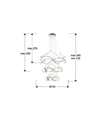 Lámpara de techo colgante Molly 3 aros D110 cromo c/mando - Schuller