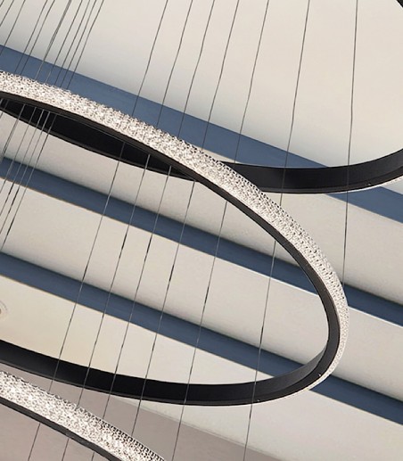 Lámpara de techo colgante Ring 8 aros negro 4000k c/mando - Schuller