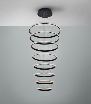 Lámpara de techo colgante Ring 8 aros negro 4000k c/mando - Schuller 2
