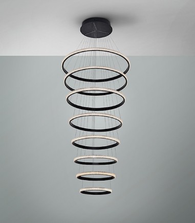 Lámpara de techo colgante Ring 8 aros negro 4000k c/mando - Schuller