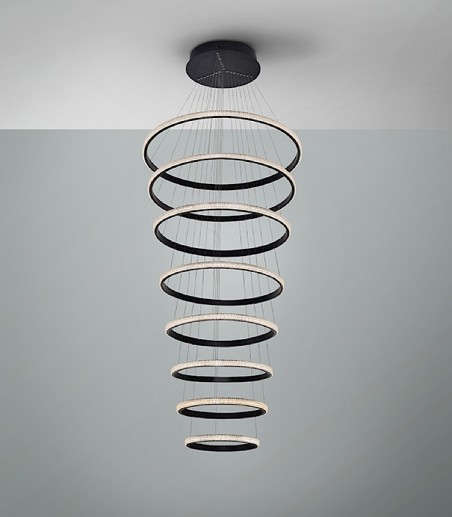 Lámpara de techo colgante Ring 8 aros negro 4000k c/mando - Schuller