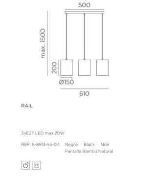 Lámpara de techo lineal con 3 pantallas de bambú Rail - MDC 2
