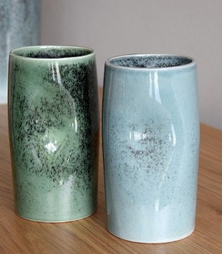 Jarrón decorativo cerámica pequeño Alberca cilindro azul mini - VP Interiorismo 2