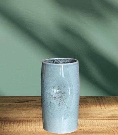 Jarrón decorativo cerámica pequeño Alberca cilindro azul mini - VP Interiorismo