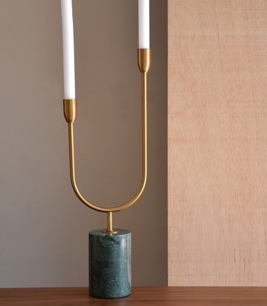 Candelabro decorativo base mármol natural verde grande - VP Interiorismo