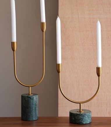 Candelabro decorativo base mármol natural verde pequeño - VP Interiorismo