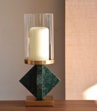 Candelabro decorativo mármol, vidrio y metal pequeño - VP Interiorismo