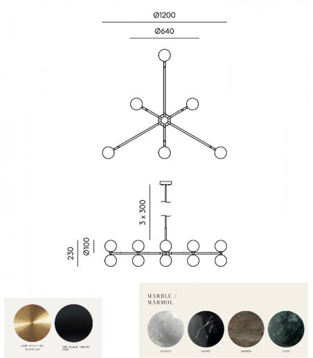 Dimensiones Lámpara de techo Dalt  C1280/6 - Aromas