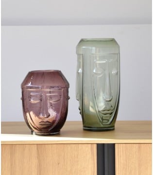 Set 2 jarrones tricara vidrio verde rosa - VP Interiorismo