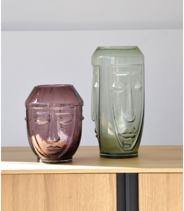 Set 2 jarrones tricara vidrio verde rosa - VP Interiorismo