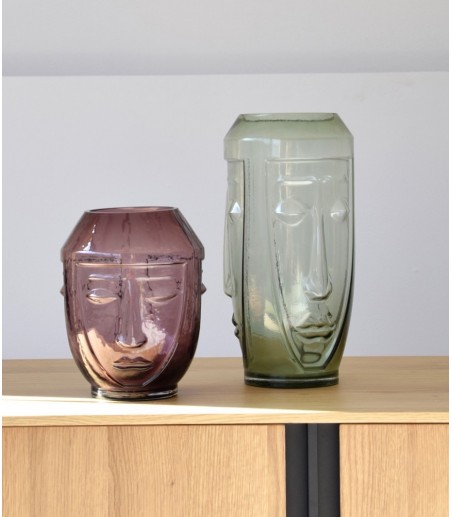 Set 2 jarrones tricara vidrio verde rosa - VP Interiorismo