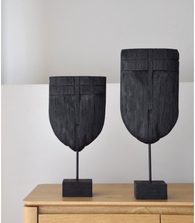 Escultura decorativa colec. Máscara madera tallada negro peq. - VP Interiorismo