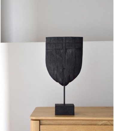 Escultura decorativa colec. Máscara madera tallada negro peq. - VP Interiorismo